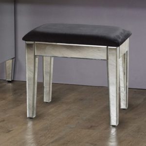 Valence Mirrored Dressing Table Stool With Black Cushioned Seat