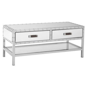 Rivota Mirrored Coffee Table With White Wooden Drawers