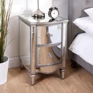 Elyssa Mirrored Bedside Cabinet With 2 Drawers In Silver