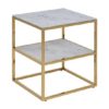 Arcata Clear Glass Bedside Table In White Marble Effect