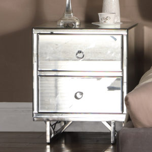 Aerfen Mirrored Bedside Cabinet With 2 Drawers In Silver