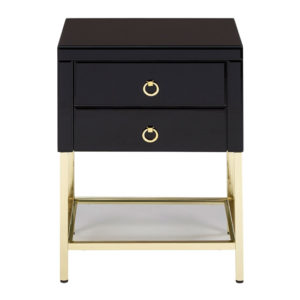 Kensick High Gloss Bedside Cabinet With Gold Frame In Black