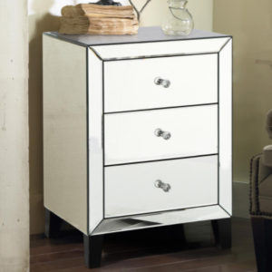 Agalia Mirrored Bedside Cabinet With 3 Drawers In Silver