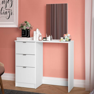 Madisen Wooden Dressing Table With 3 Drawer And Mirror In White