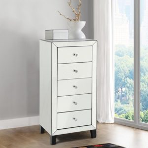 Agalia Mirrored Chest Of 5 Drawers In Silver