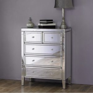 Valence Mirrored Chest Of 5 Drawers In Silver