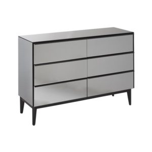 Mouhoun Mirrored Glass Chest Of 6 Drawers In Grey And Black