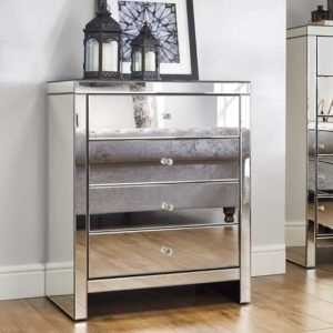 Saville Mirrored Chest Of 4 Drawers In Silver