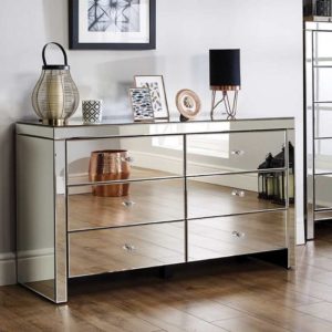Saville Mirrored Chest Of 6 Drawers In Silver