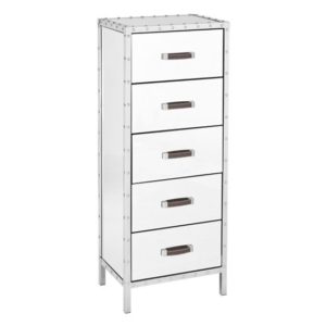 Rivota Mirrored Glass Chest Of 5 Drawers In Silver