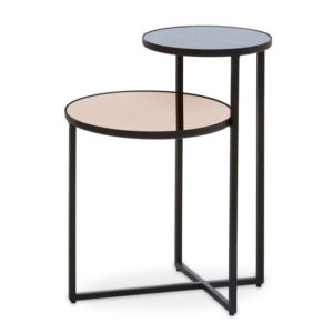 Cusco Smoked Mirror Glass Side Table With Black Metal Frame