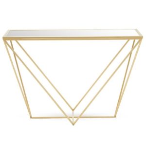 Farota Mirrored Glass Console Table With Gold Triangular Frame