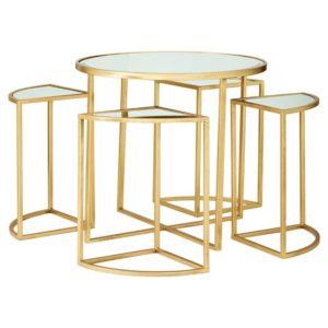 Farota Set Of 5 Mirrored Top Side Tables With Gold Frame