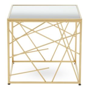 Farota Square Mirrored Glass Side Table With Gold Frame