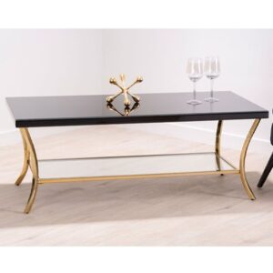 Kensick Black Mirrored Glass Coffee Table With Gold Frame