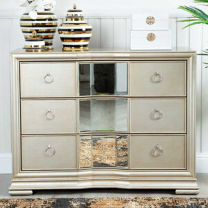 Leeds Mirrored Chest Of 3 Drawers In Champagne