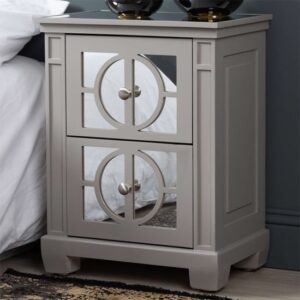 Tyler Mirrored Bedside Cabinet With 2 Drawers In Grey