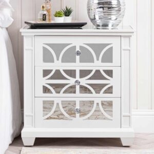 Tyler Mirrored Bedside Cabinet With 3 Drawers In Washed White