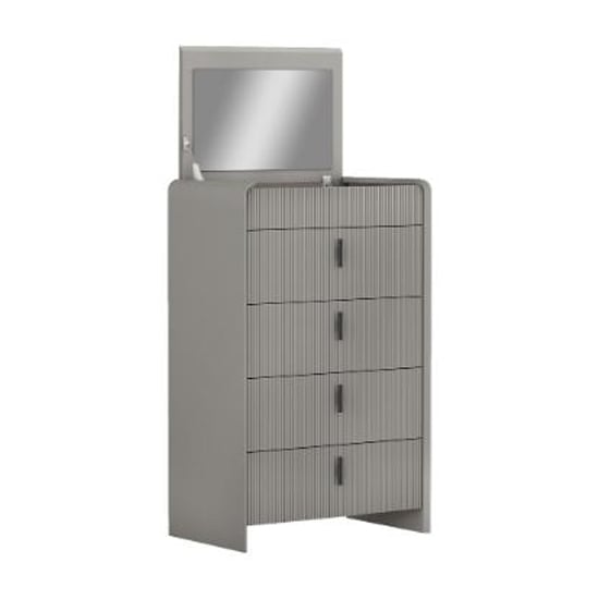 Canton Wooden Chest Of 4 Drawers With Mirror In Flannel Grey