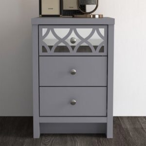 Asmara Mirrored Wooden Bedside Cabinet 3 Drawers In Cool Grey