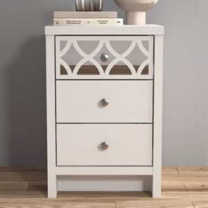 Asmara Mirrored Wooden Bedside Cabinet 3 Drawers In White