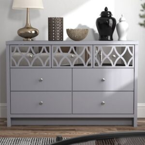 Asmara Mirrored Wooden Chest Of 7 Drawers In Cool Grey