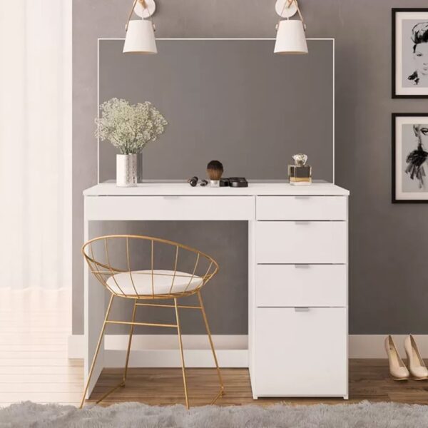 Albion Wooden Dressing Table With Mirror And 5 Drawers In White
