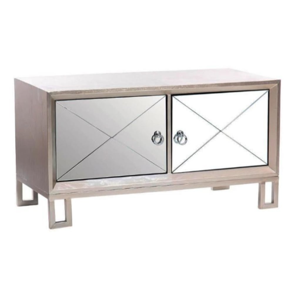 Diama Mirrored Tv Stand With 2 Doors In Champagne
