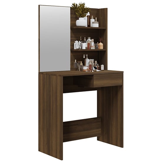 Basile Wooden Dressing Table With Mirror In Brown Oak
