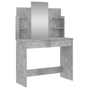 Ypsilanti Wooden Dressing Table With Mirror – Concrete Grey